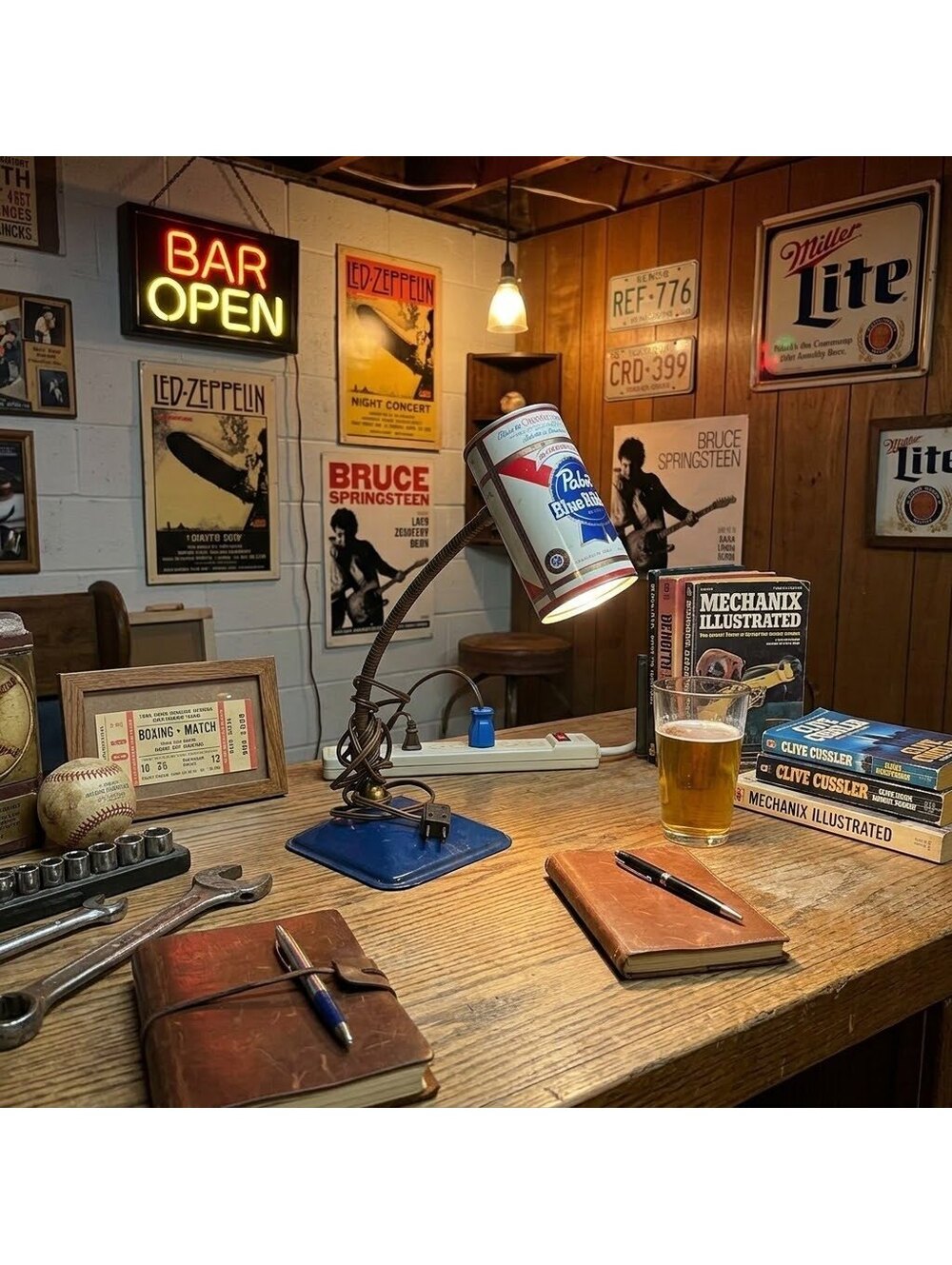 Pabst Blue Ribbon beer can table lamp